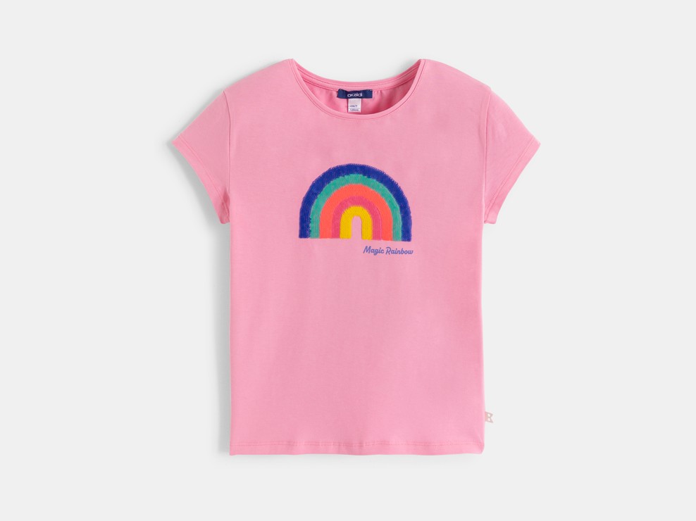 T-shirt arc-en-ciel sequins magiques rose fille 1