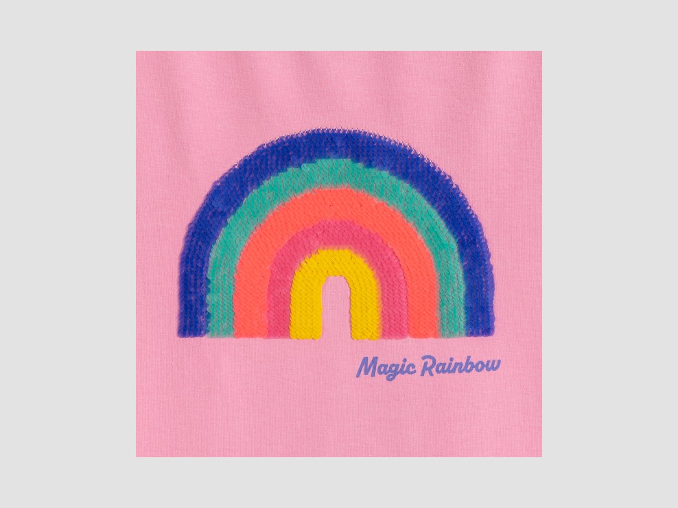 T-shirt arc-en-ciel sequins magiques rose fille 2