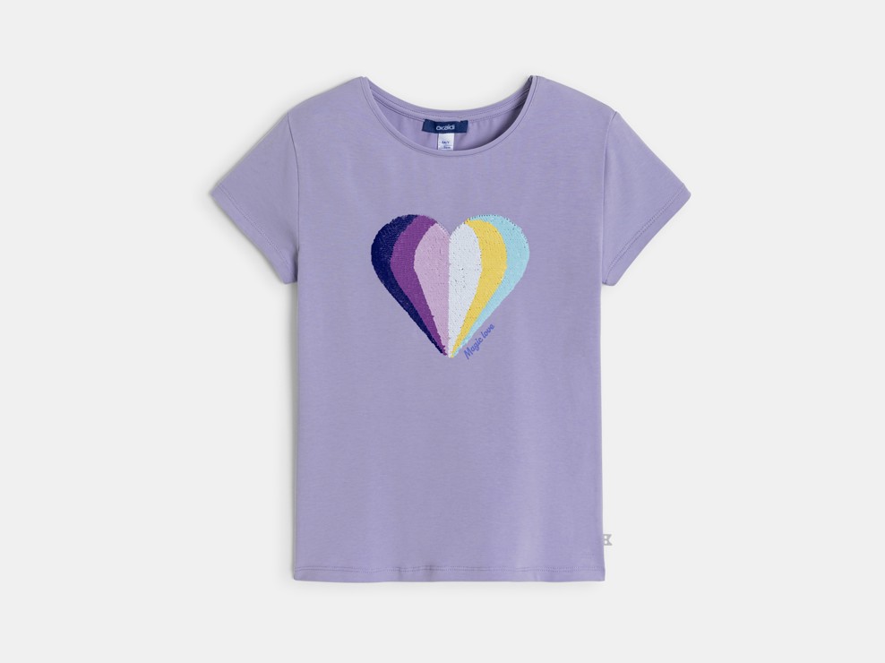 T-Shirt Herz Zauberpailletten blasslila Mädchen 1