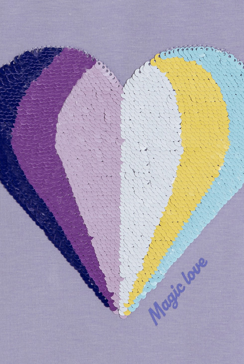 T-Shirt Herz Zauberpailletten blasslila Mädchen 2