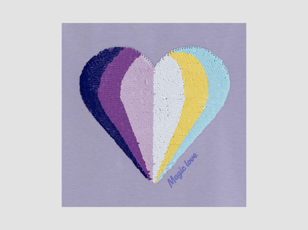 T-Shirt Herz Zauberpailletten blasslila Mädchen 2