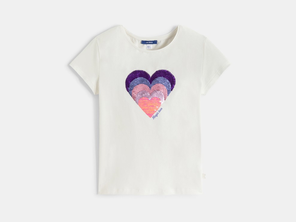 T-Shirt Herz Zauberpailletten weiß Mädchen 2