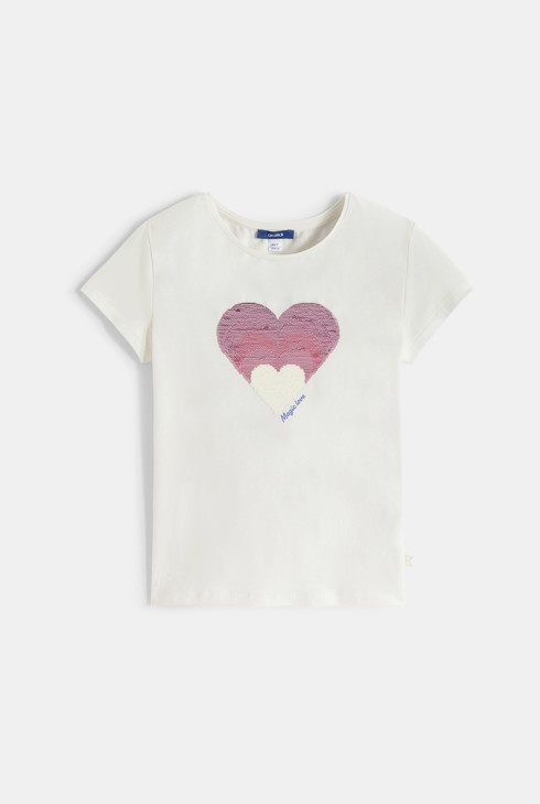 T-Shirt Herz Zauberpailletten weiß Mädchen 2