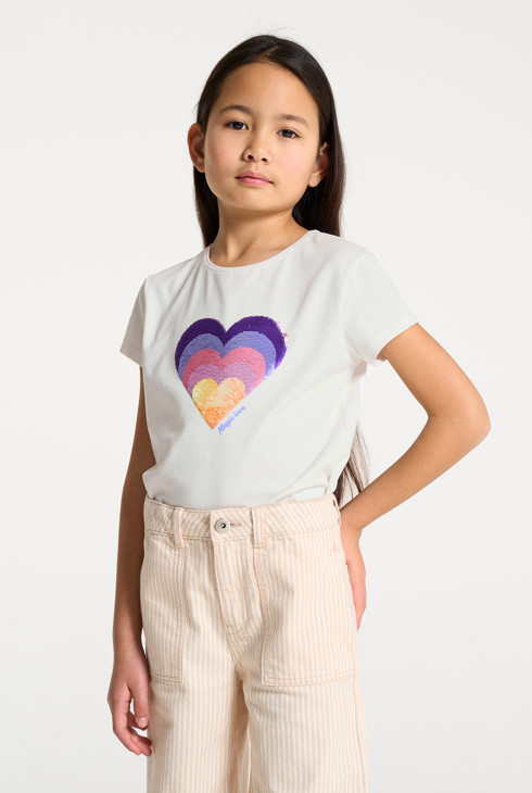 Dekliška bela majica s čarobnimi bleščicami s srcem 1