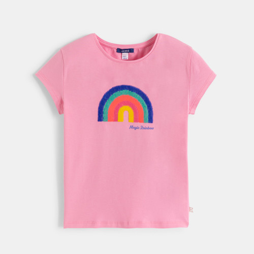 T-shirt Arc-en-ciel Sequins Magiques Rose Fille - Rose Malabar - 3A - OKAIDI