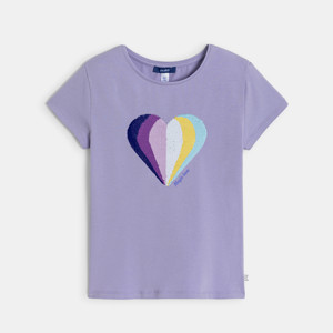 T-shirt coeur sequins magiques mauve fille