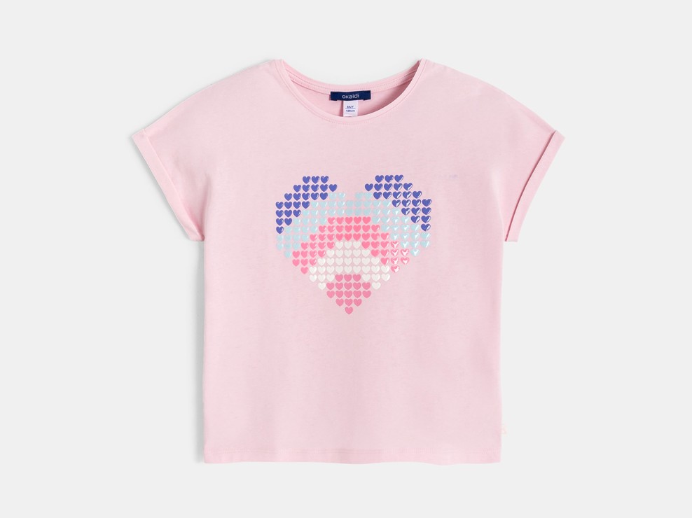 T-shirt rose à motif coeur Fille 2