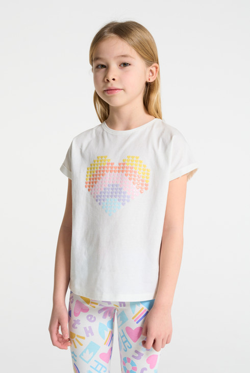 T-shirt bianca con motivo cuore bambina 1