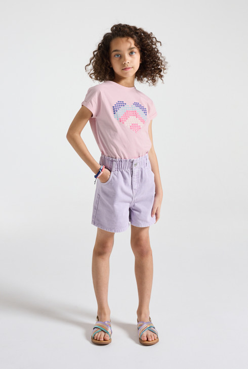 T-shirt rosa con motivo cuore bambina 1