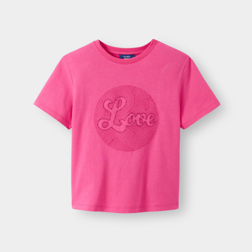 T-shirt Brodé Rose Fille - Rose Feu - 5A - OKAIDI
