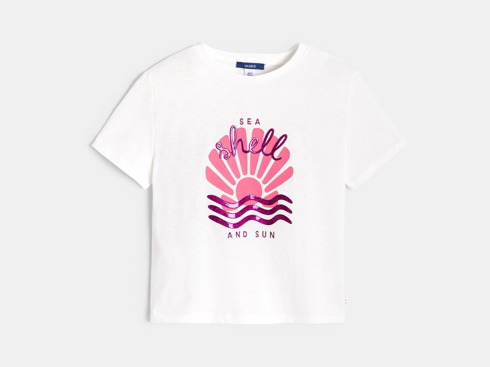 Dekliška bela majica s kratkimi rokavi z motivom 2