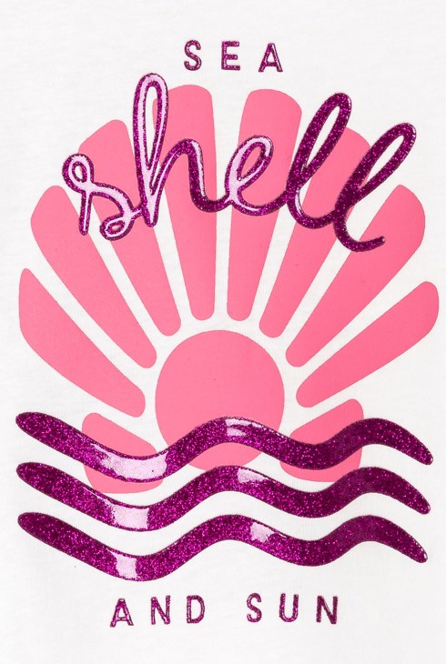 T-shirt blanc à motif manches courtes Fille