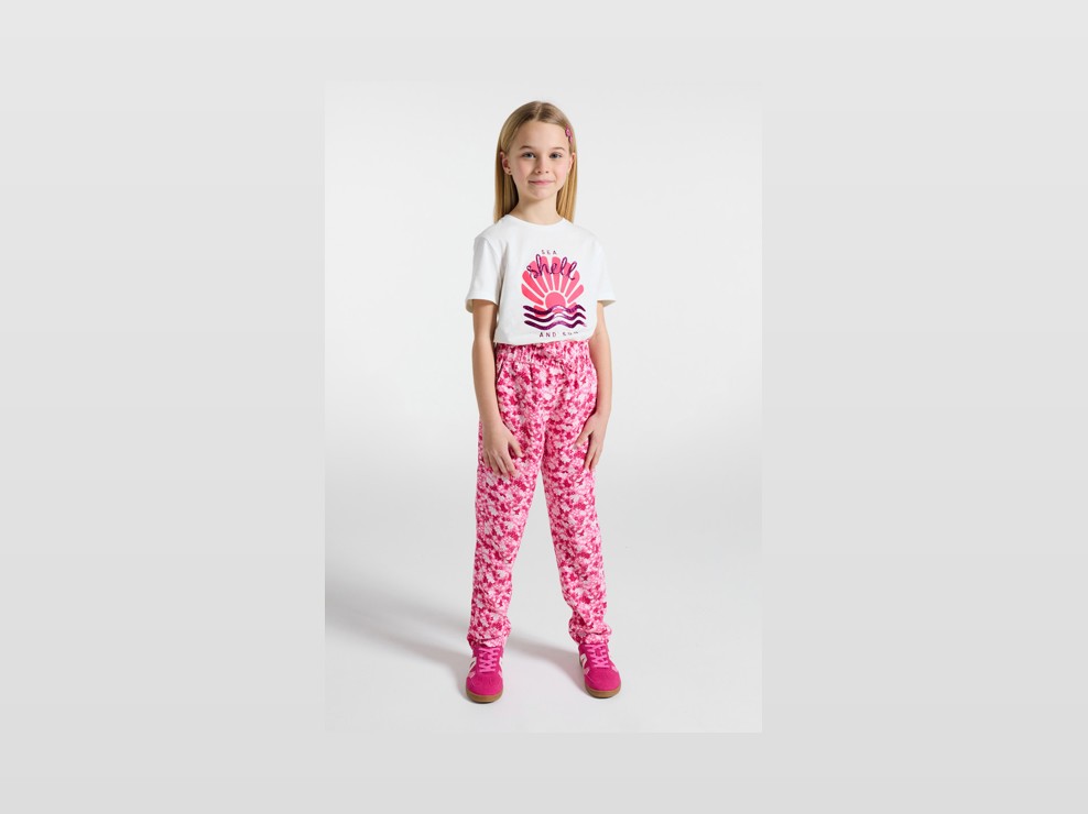 T-shirt blanc à motif manches courtes Fille 1