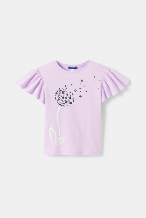 T-Shirt violett mit Volant und Blumenmuster 1