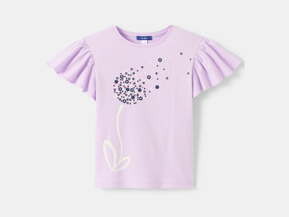 T-Shirt violett mit Volant und Blumenmuster 1