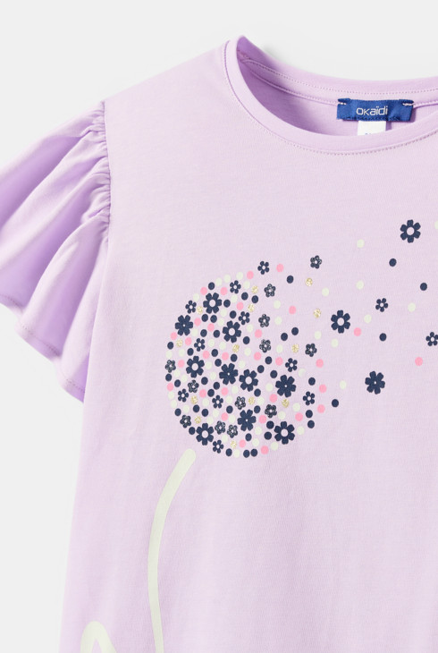 T-Shirt violett mit Volant und Blumenmuster 2