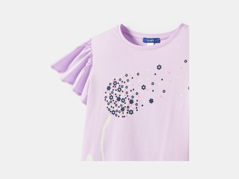 T-Shirt violett mit Volant und Blumenmuster 2