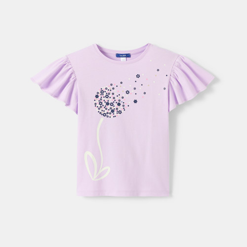 T-shirt Violet À Volant Motif Fleuri - Violet Amethyste - 3A - OKAIDI