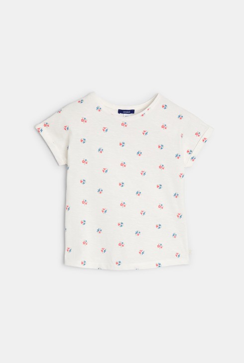 Girl's white floral motif T-shirt 2