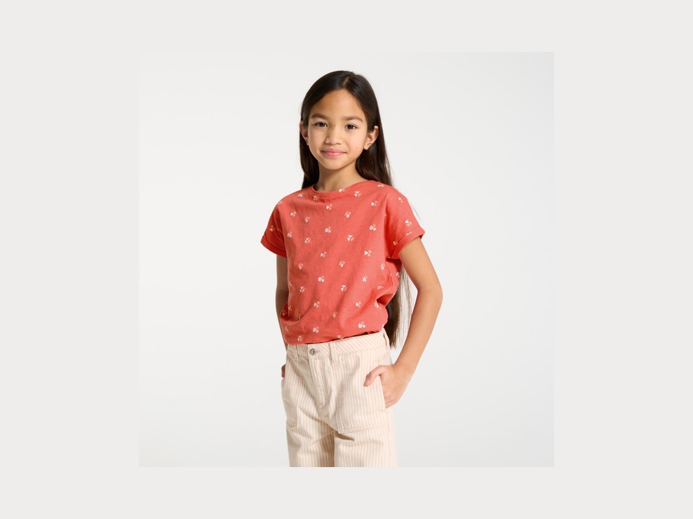 T-shirt rosa con motivo a fiori bambina 1