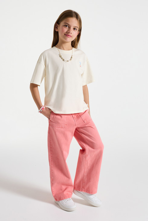 Weißes T-Shirt mit kurzen Ärmeln und Muster Mädchen 1