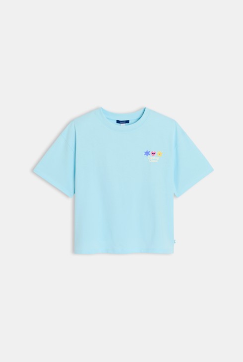 T-shirt bleu manches courtes à motif Fille 1