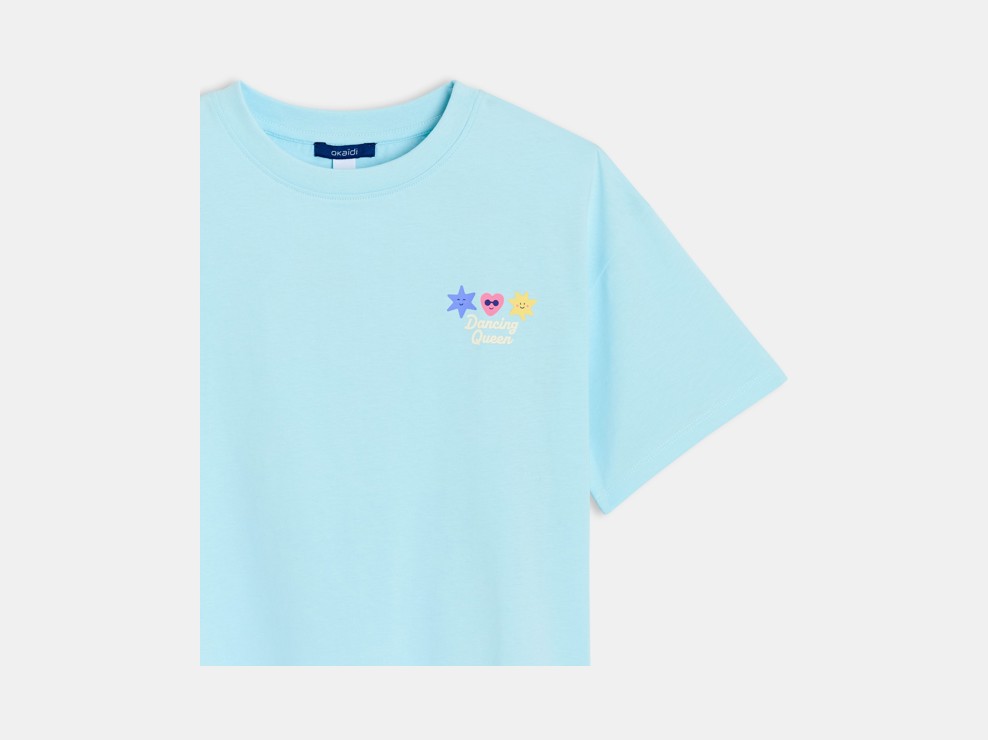 Samarreta blava màniga curta amb estampat nena 2