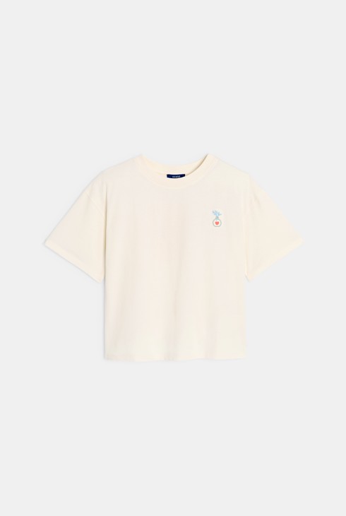 Weißes T-Shirt mit kurzen Ärmeln und Muster Mädchen 2