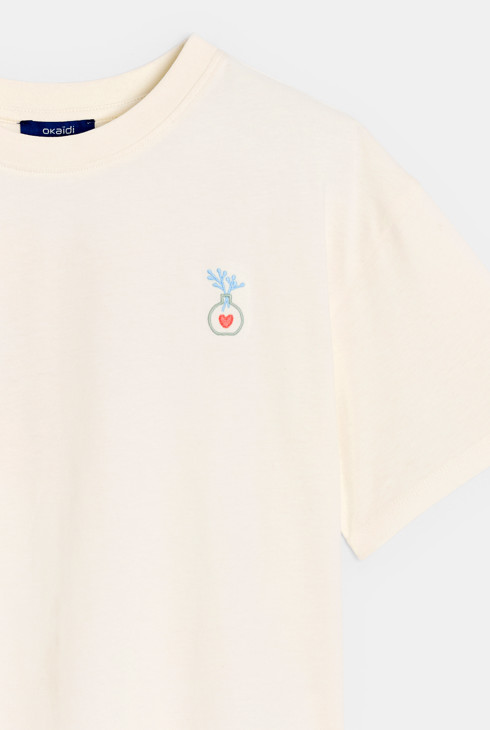 T-shirt blanc manches courtes à motif Fille