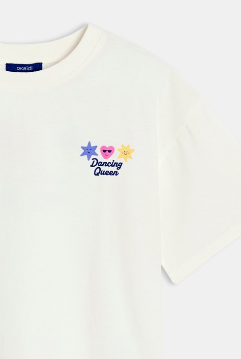 T-shirt blanc manches courtes à motif Fille 2