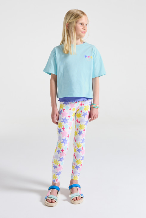 Girl's blue short-sleeve motif T-shirt 1