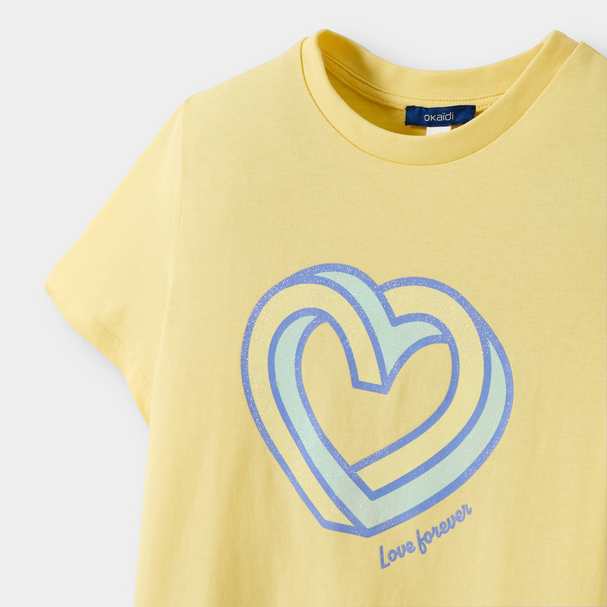 T-shirt coeur rose fille - Jaune banane