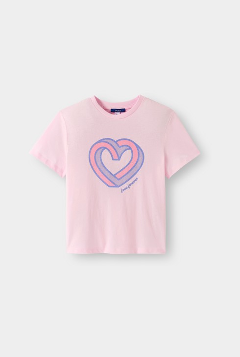 T-shirt rosa con cuore bambina 1
