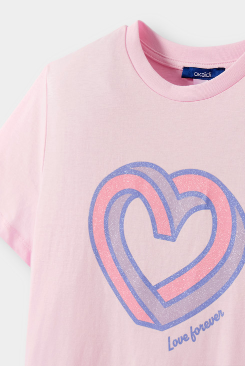 T-shirt rosa con cuore bambina 2