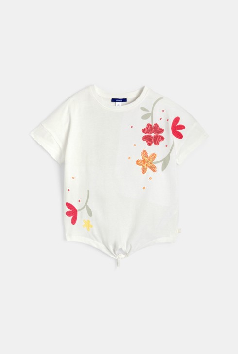 Girl's white floral motif T-shirt 2