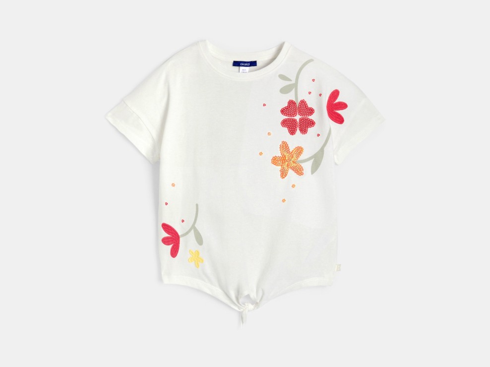 T-shirt bianca con motivo a fiori bambina 2