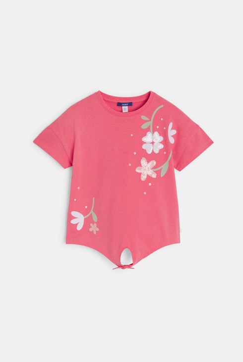 Girl's pink flower motif T-shirt 2