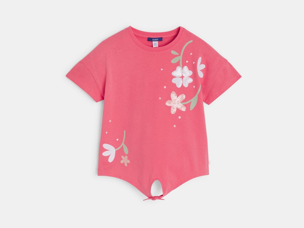 Camiseta rosa con motivo floral niña 2