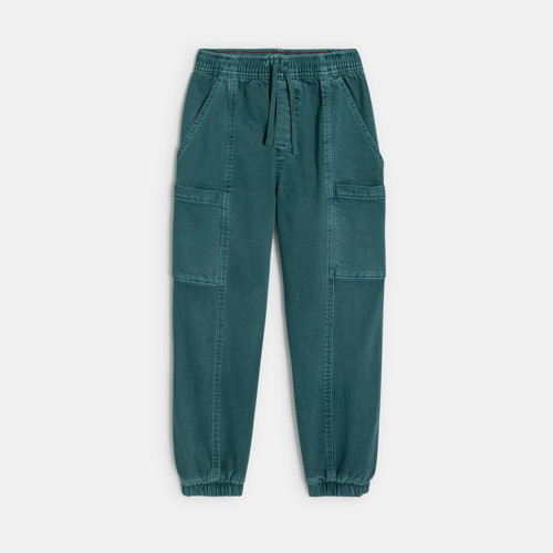 Pantalon Cargo Denim Souple Vert Garçon - Vert Bouteille - 4A - OKAIDI