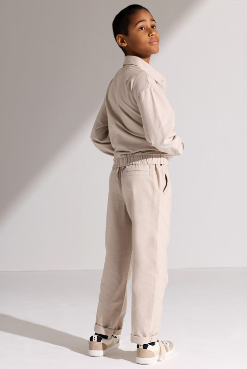Pantalon coton et lin beige garçon 1