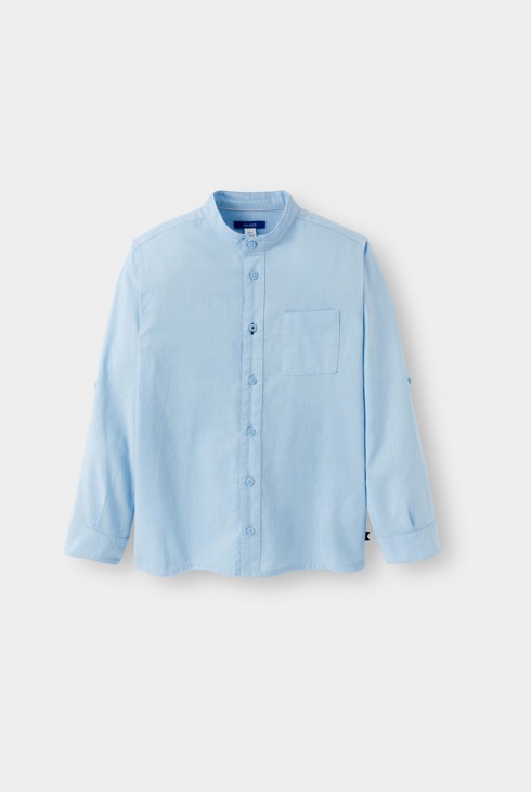 Blauw hemd van katoen en linnen voor jongens 1