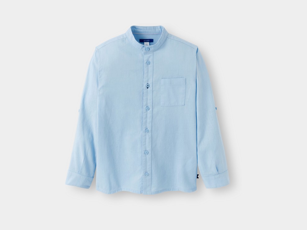 Blauw hemd van katoen en linnen voor jongens 1
