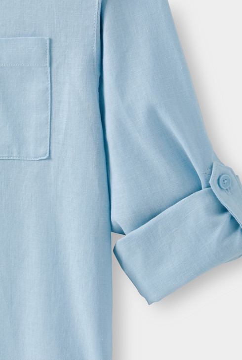 Blauw hemd van katoen en linnen voor jongens 2