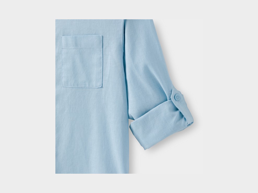 Blauw hemd van katoen en linnen voor jongens 2