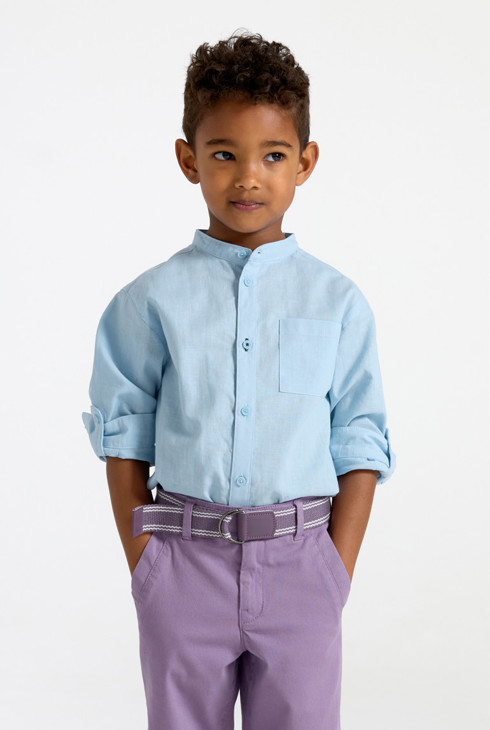 Hemd Baumwolle Leinen blau Jungen 1