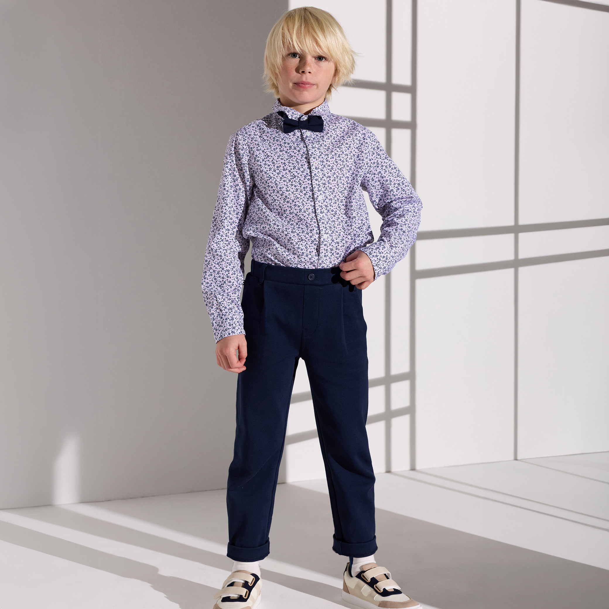 Chemise avec nœud imprimé violet fleuri garçon - Imprimé Violet