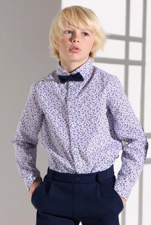 Chemise avec nœud imprimé violet fleuri garçon 1