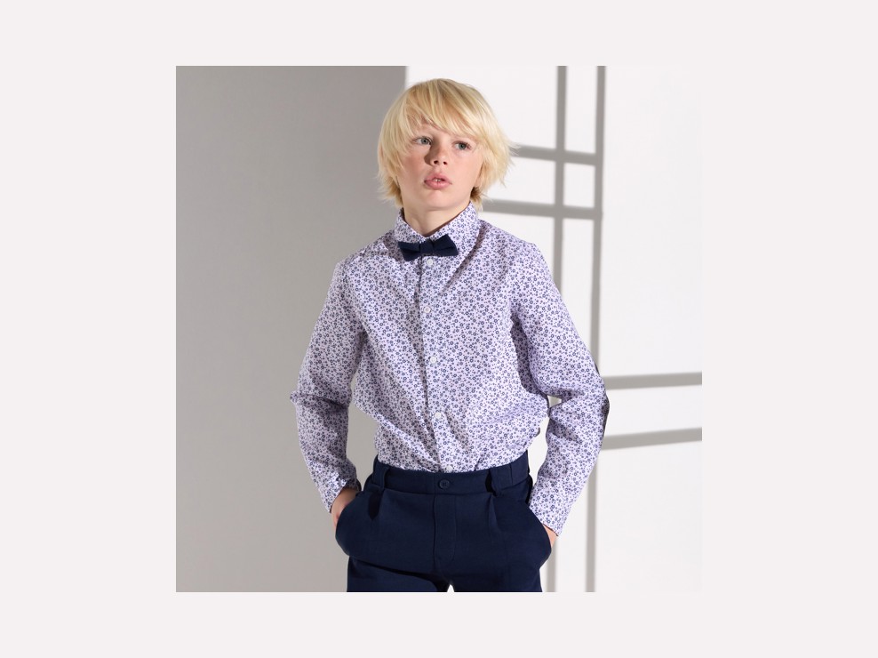 Hemd mit Schleife violettes Blumenmuster Jungen 1