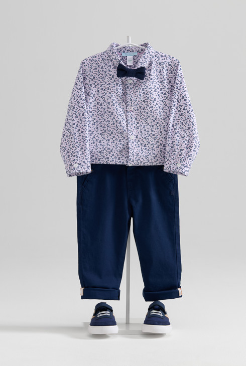 Chemise avec nœud imprimé violet fleuri garçon 2