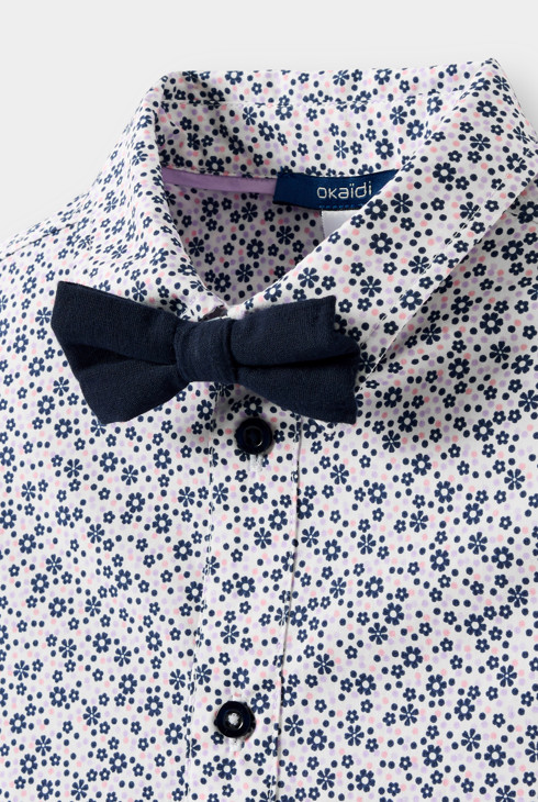 Chemise avec nœud imprimé violet fleuri garçon